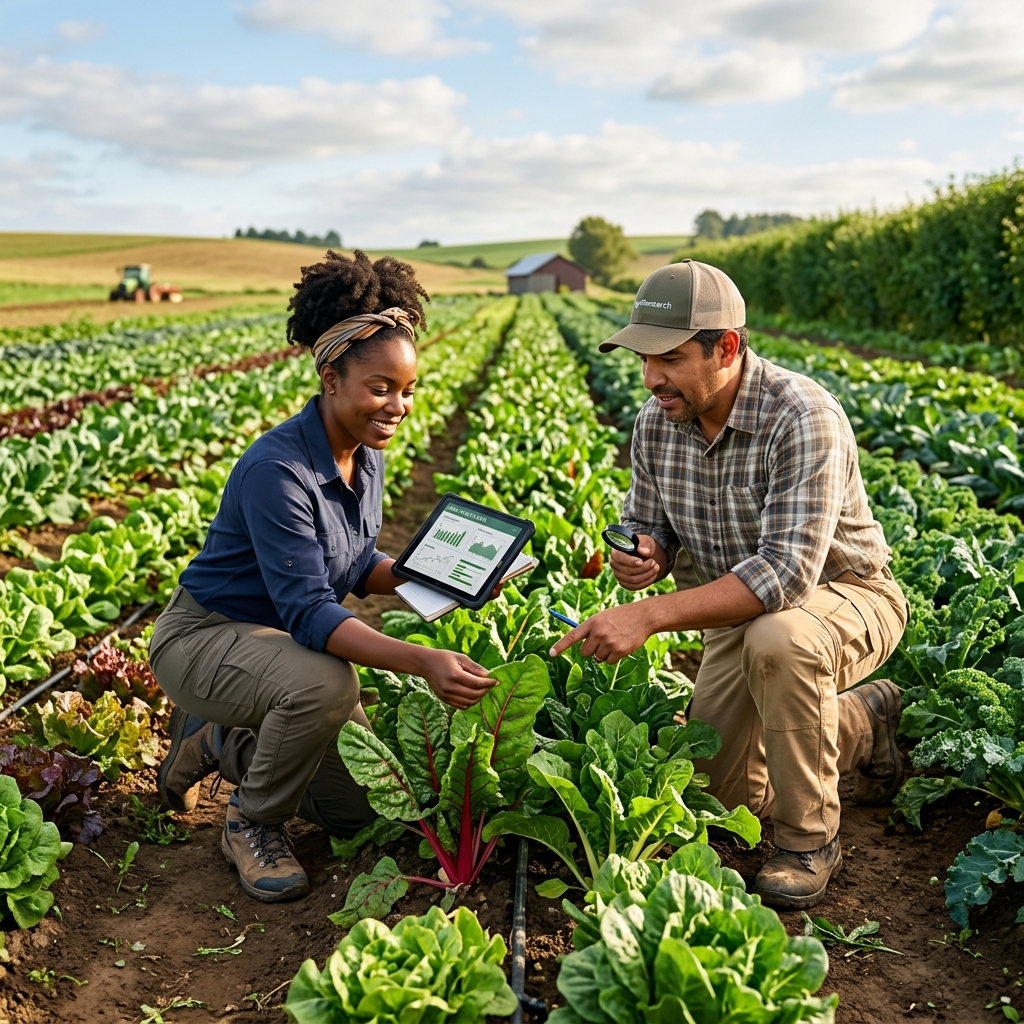 AcroTerra researchers working in green crop field